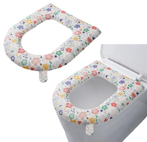 Wuyue Hua 2PCS Toilet Seat Cover, Toilet Seat Warmer, Elongated Toilet Seat Cover, Padded Toilet Seat Cushion, O-Shaped Washable or Portable Toilet Lid Tank Cover