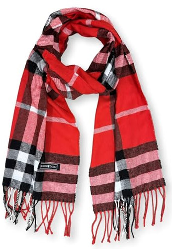 KARMA.DIEM Karierter Schal - Angenehm Weich - Schal kariert für Damen und Herren - Perfekt für Herbst und Winter 35x180cm (Rot)