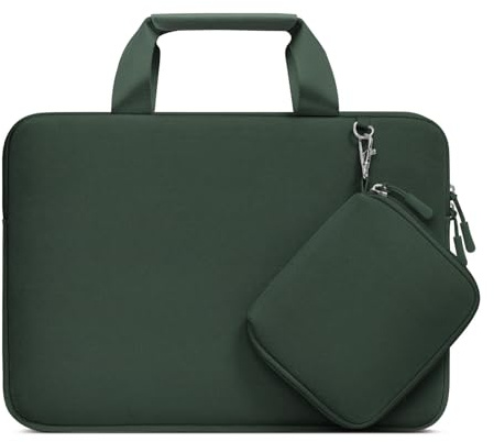 MOSISO Housse Ordinateur 15 Pouces avec Petite Valise Détachable | Compatible avec MacBook Air 15 Pouces M5 M4 M3 M2,Surface Dell XPS,Neoprene Sac Porte-Documents,Vert Minuit