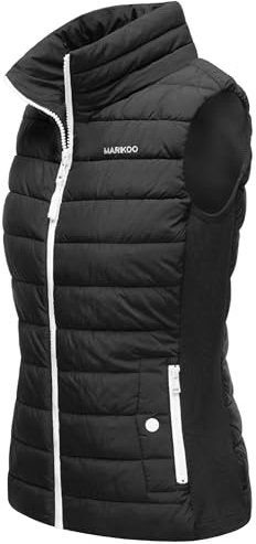 MARIKOO leicht gefütterte Damen Steppweste Übergangsjacke mit elastischen Rippbündchen an der Seite und hohem Kragen Reimii Black Gr. M