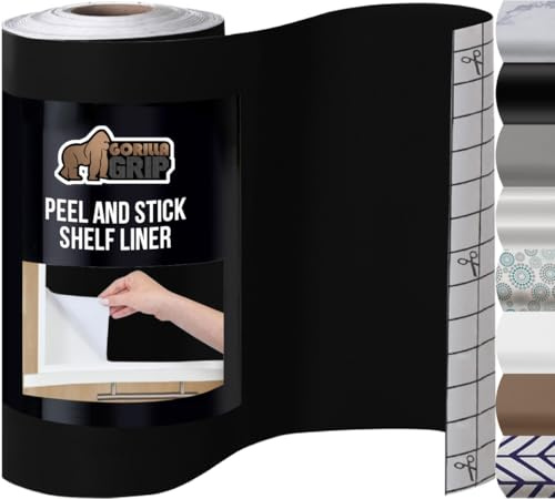 GORILLA GRIP® Peel and Stick Paper, Removable Cover for Books, Shelves, Countertops, Drawers, Cabinets and Crafts, Easy Install Kitchen Decor, Shelf, Drawer, Cabinet Liners, 11.8 in x 20 FT Jet Black