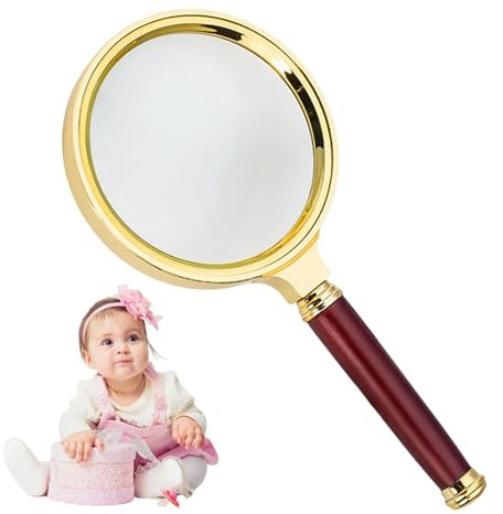 Vintage Lupe – 10-fache Lupe , Antik-Messing-Lupe | Glas Metall Sandelholz Griff Lupe, Feindruck-Lesung zum Lesen Senior Low Vision Map Inspektion