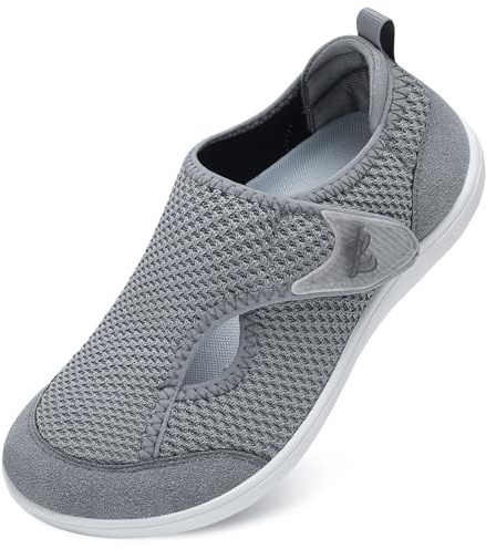 LeIsfIt Womens Wide Toe Box Adjustable Diabetic Shoes Breathable Zero Drop Arthritis Edema Barefoot Shoes Grey Size 8.5