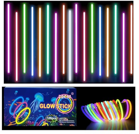 100 Bracelet Fluorescent Lumineux Multicolore Enfant Adulte,Bâtons Fluo avec 100 Connecteurs,Lunettes Fluo Bracelets Fluorescents pour Halloween,Noël, Anniversaires,Mariage,Fournitures de Fête Sombre