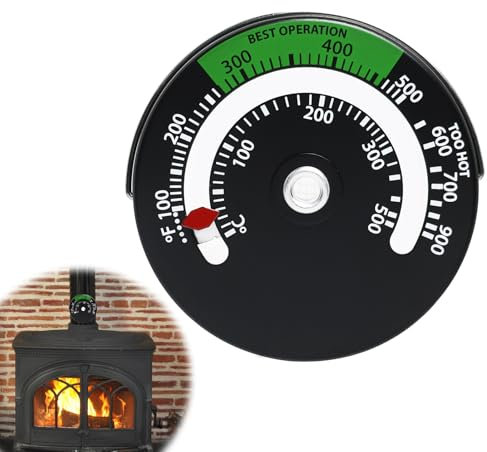 Magnetic Stove Thermometer for Wood Log Burner Pipe, Log Burner Accessories, Fire Stove Temperature Gauge with Bimetal Sensor, Oven Temperature Meter for Chimney Pipe Ovens, High-Temperature Resistant