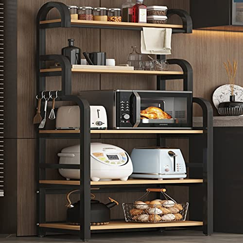 Black Multi layer Kitchen Storage Cabinet with Built in Microwave Shelves 60CM