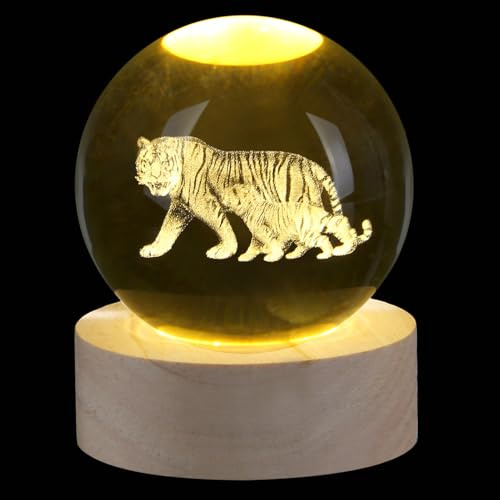 SAHOOTTIE 60mm 3D Tiger Crystal Ball Tiger Gifts for Women,Men with Stand | Glass Animal Figurine Paperweights Tiger Ornaments for Home Office Desk Decoration
