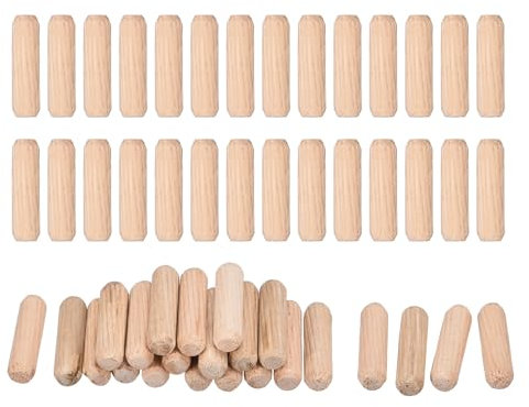 QUARKZMAN 90 Pcs Clavijas De Madera 8x30mm(0.31x1.18) Extremos Biselados Y Estriados Clavijas De Madera Dura Seca Para Carpintería Y Muebles Estantería
