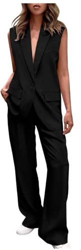 Tailleur Donna Eleganti 2 Pezzi Gilet e Pantaloni Coordinato Completi Donna Estate Tailleur Blazer Senza Manica Tuta Elastici in Vita Primavera Fashion Suit Gilet