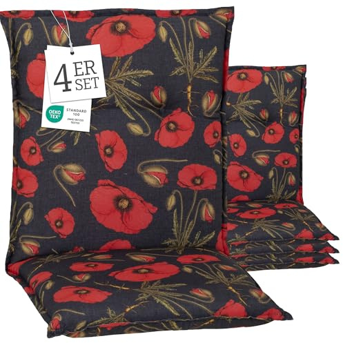 Beo® Turin Niedriglehner Gartenstuhlauflagen | 4er Set Sitzkissen Outdoor | Waschbar | Made in EU | Öko-Tex Standard | Atmungsaktiv | UV-beständig | 8 cm Dicke Polsterauflagen