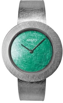 Aristo Titan kvartsur, silverfärgat titanarmband med urtavla, front av mineralglas – Made in Germany, Smaragdgrön, Rem