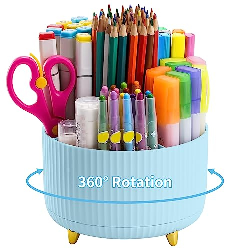 Marbrasse Organizer Scrivania,360 Gradi Porta Penne da Scrivania Girevole,Organizzatore Porta Oggetti per Ufficio Casa Scuola(Blu)