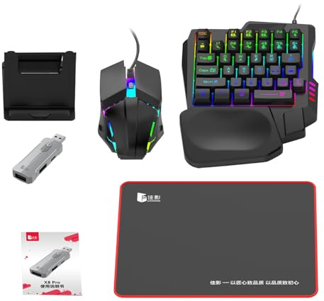Combo de Teclado y ratón para Juegos - Mando retroiluminado RGB, Teclado LED para una Mano | Set de ratón de Media Mano, Dispositivo de programable, estación de atajos para codificación y ofic