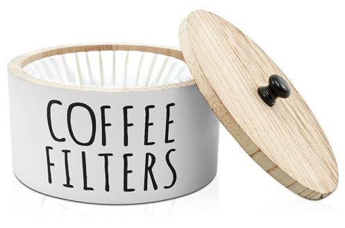 Porte-filtre à café, boîte de rangement rustique en bois de capacité avec couvercle en bambou, récipient rond pour ranger les dosettes de café et les filtres, Kaff