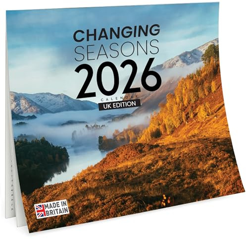 Calendar 2026 UK – Changing Seasons Scenic Wall Calendar – 2026 Month-to-View Planner & Yearly Organiser, A4 Size Opens to A3, Ideal Home or Office Wall Calendar, Classic British Landscapes Design