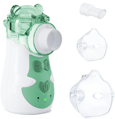 AEKREY Tragbarer Inhalationsgerät Kinder & Erwachsene – Leise, Partikelgröße 3µm, 5 Stufen, abnehmbare Zerstäubermodul, 750mAh aufladbar für Reisen & zu Hause, Grün