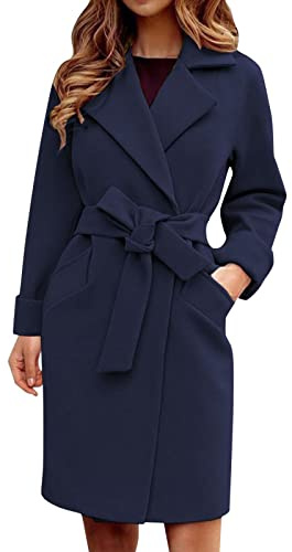 Generisch 2026 Abrigo de mujer tipo Trenchcoat, de longitud media, informal, con abertura delantera, chaqueta de punto, prenda exterior, forro de lana de oveja, abrigo de invierno con cinturón para