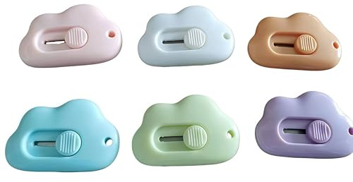 Lot de 6 mini ouvre-boîtes portables en forme de nuage avec fente pour carte et trou pour queue, lame tranchante pour ouvrir des enveloppes en papier, des sacs alimentaires, des sacs de courses, des