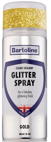 Bartoline Glitter Spray Gold Clear Sealant 400 ml with Fine Glitter, Multi-Surface, Interior and Exterior, Long-Lasting Sparkle Finish
