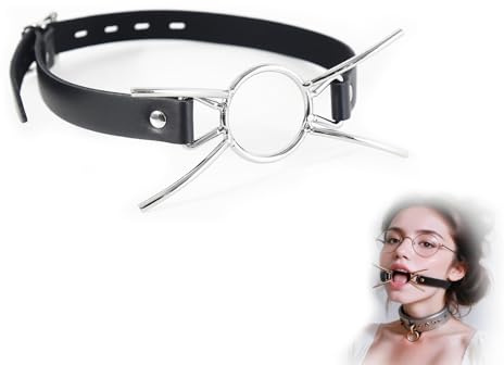 Spider Mouth Gag,Deep Throat Mouth Open GagMouth,Adjustable Leather PU Strap Oral Sex Toys, Oral Bondage Metal Ring,BDSM Oral Sex Leather Strap,Role Play Adult Sex Toys (Silvery-1)