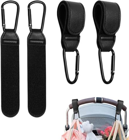 LEIIERUY Lot de 4 Crochets réglables en Cuir synthétique pour Sacs – Accessoires Bébé Pratiques pour Poussette, Sac à Langer et Courses