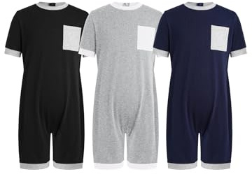 Xnihocha 3 st unisex pojkar overall anti-klänning sparkbyxor för funktionshindrade patienter hälsopyjamas av bomull med dragkedja på baksidan 110–170, Svart grå marinblå, 170