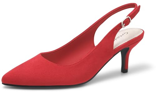 Greatonu Escarpins à Talons pour Femme - avec Bout Pointu et Bride arrière, Rouge, 41 EU