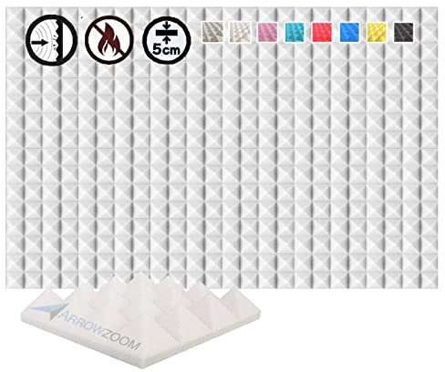 Arrowzoom 24 Panels acustico absorción sonido Pirámide 25x25x5cm Espuma acústica aislamiento acustico estudio de grabación Casas Estudios Azulejos Incombustibles Insonorizados AZ1034 PERLA BLANCA