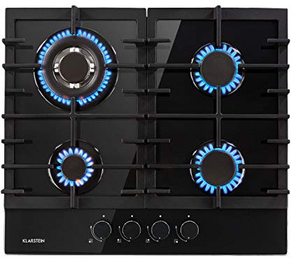 Klarstein Gas Cooker, 4 Burners Gas Hob, 8100W Built In Four Ring Electric Hob, Campervan Cooktops Stainless Steel Glass Top Wok Burner, 4 Ring Kitchen Stoves LPG Cooker Burners Units