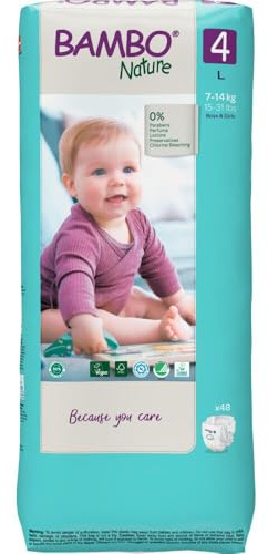 Bambo Nature Babyblöjor, storlek 4 (7–14 kg) – 48 st. Premium diapers med förbättrad läckagesäkerhet | Ultimat komfort och frihet för aktiva barn | Dermatologiskt testade nappies