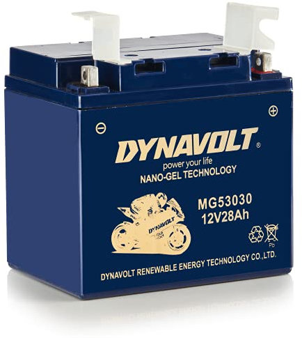 Dynavolt NANO-GEL MG53030 Batterie moto 12V 28Ah 350A, remplace 53030, dimensions : 178x123x166mm, sans entretien et étanche Batterie moto gel