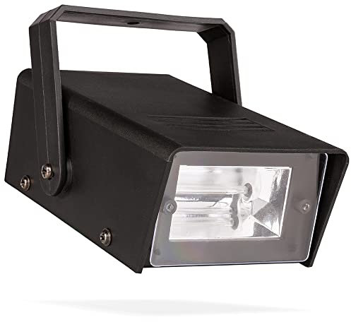 BeamZ BMS50 Mini Strobo de 25W con velocidad ajustable, ligero y compacto, tubo de flash de xenón, máximo 10 destellos por segundo, incluye soporte para colgar.