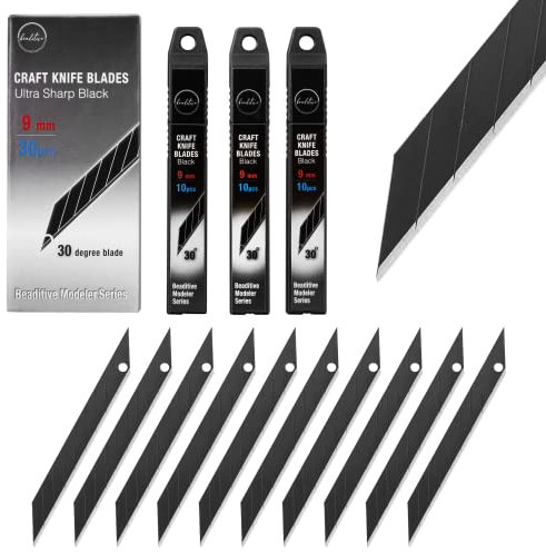 Beaditive Detail Bastelmesser Klingen (30 Stück) - 30 Grad Snap-Off Utility Messerklinge - Kunst, Handwerk, Modellbau (Schwarz)