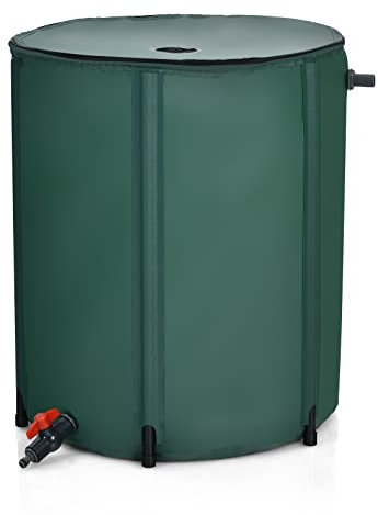 GYMAX Serbatoio Pieghevole, 225L Serbatoio Portatile per Acqua Piovana, Contenitore Acqua da Giardino, con Rubinetto e Valvola a Rete, 60 x 60 x80 cm, Verde Scuro