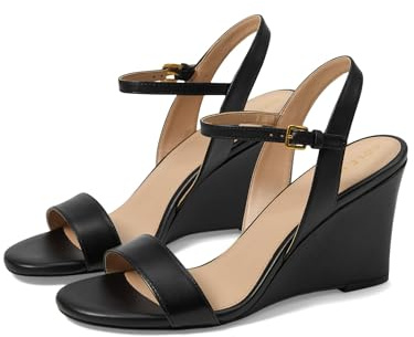 Cole Haan Womens Josie Wedge Sandal, Black Leather, 7-B US
