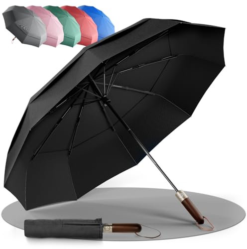LOGAN & BARNES Taschenschirm sturmfest Ø103cm - Regenschirm sturmfest Klein mit hochwertigem Echtholzgriff und Auf-zu- Taschenschirm Automatik Modell Amsterdam (Schwarz)