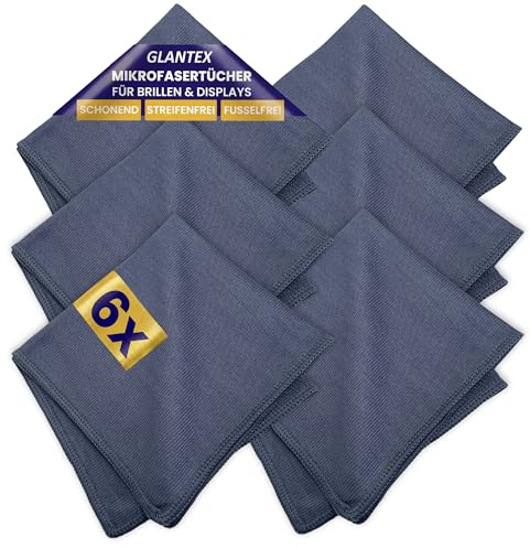 GLANTEX 6 Brillenputztuch Microfaser Optikerqualität - 30x30cm zur Reinigung von Brille, Tablet, Handy, Display, Kamera | Brillenputztuch Kunststoffgläser - Brillentücher