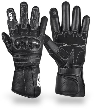 TLA NOX Guanti Moto Pelle Uomo/Donna Protezioni Moto, Polsino lungo Omologati CE, XS-4XL, Guanti Moto Donna/Uomo Touchscreen, Guanto Mezza Stagione, Traspiranti, Protezione all'Impatto