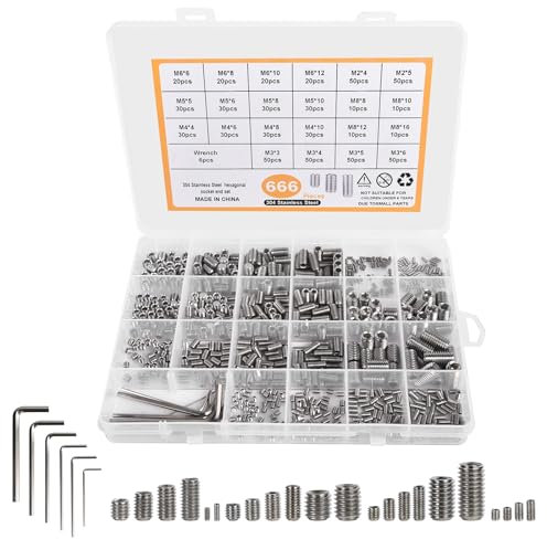 Juego de 666 tornillos prisioneros, M2, M3, M4, M5, M6, M8, cabeza hexagonal, tornillos de cabeza hexagonal, tornillos prisioneros de acero inoxidable, juego con llave Allen