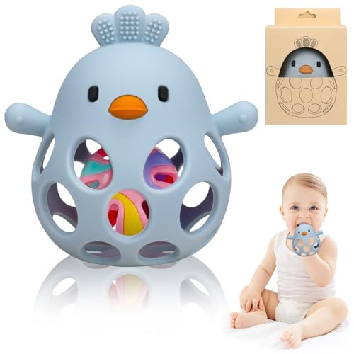 Venditer Silikon Babyrassel Hühnchen Beißring Baby, Sensorische Beißring Silikon Spielzeuge, Montessori Spielzeug Motorik, Rassel Baby, Babyspielzeug Blau