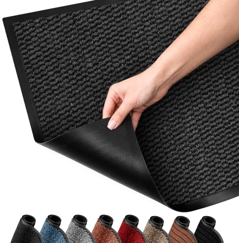 SG Traders Washable Door Mat - Non-Slip Rubber Backed Doormats Indoor & Outdoor - Highly Absorbent Door Mats, Floor Mat, Kitchen Mat Perfect Dust Grabbing Doormats Dirt Trapper (90x200cm-Anthracite)