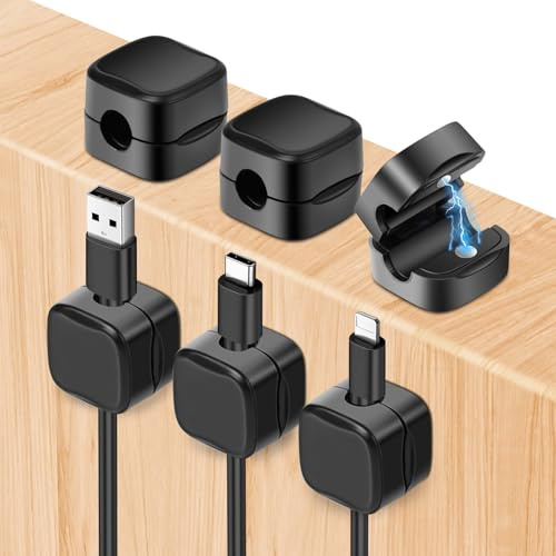 Alaoo 6 Stück Kabel Organizer, Kabelhalter Kabelclips, Feder Kabelklemmen Selbstklebend für Schreibtisch, Zuhause, Büro, Auto, USB (Schwarz)