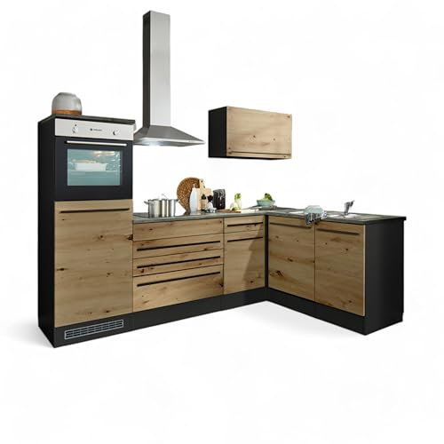 Jazz 6 Moderne Eckküche mit Elektrogeräten in Anthrazit, Artisan Eiche Optik - Geräumige Küchenzeile in L-Form mit viel Stauraum - 260 x 200 x 60 cm (B/H/T), Grau