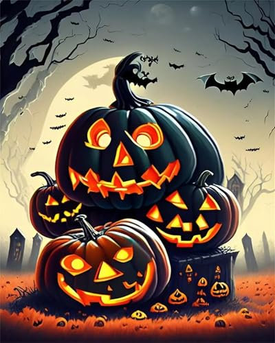 BINGQIAN nybörjare gör-det-själv digital målning, halloween pumpa målning digital målning kit med penslar och akrylfärger utan ram hem 40 x 50 cm