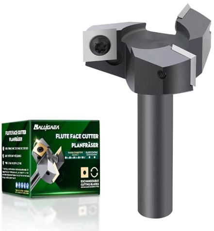 BALUGAEA Planfräs 12 mm skaft 3 tänder 50,8 mm diameter hyvelfräs planfräs för överfräs med 12 x 12 x 2,2 mm vändplattor för trä MDF träplast (D=50,8 I=12 S=12)