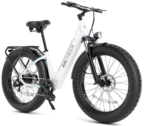 ANCHEER 26 Electric Bike for Adults, 1000W Peak EBike 20MPH 60 Miles Range, 48V 15Ah Built-in Battery - 3A Fast Charging, Fat Tire Electric Bike Off-Road for Women/Men, UL-Certified 7 Speed