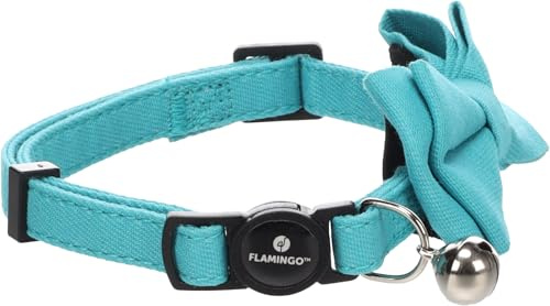 Flamingo Collier avec Nœud pour Chat Lomi Bleu Clair - Taille 20-35cm x 10mm x 2mm - Réglable, Élégant et Confortable - Idéal pour Abyssin, Scottish Fold, Bengal & Siamois