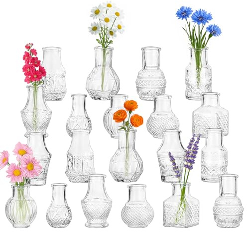 Orifesio Lot de 20 Mini Vase en Verre, Mini Vase Deco Table Transparent, Petit Vases Decoratif Vintage, Vases Décoratifs pour Décoration de Mariage, Centre de Table