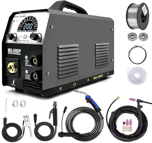 Cortadora de plasma, Soldadores MIG250DP Mig Pulse Mig aluminio Gas sin gas Mig ARC MMA Tig 4 en 1 máquina de soldadura semiautomática(TIg torch and Wire)