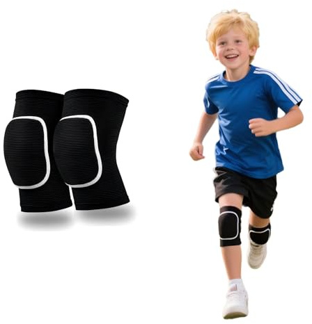 HUSHRICH Knee Pads for Kids Age 6-12 Years, Volleyball Knee Pads Thick Sponge Youth Boys Girls Anit-Slip Sport Knee Support Kneepads Brace for Volleyball Dance Yoga Running Climbing (Black)